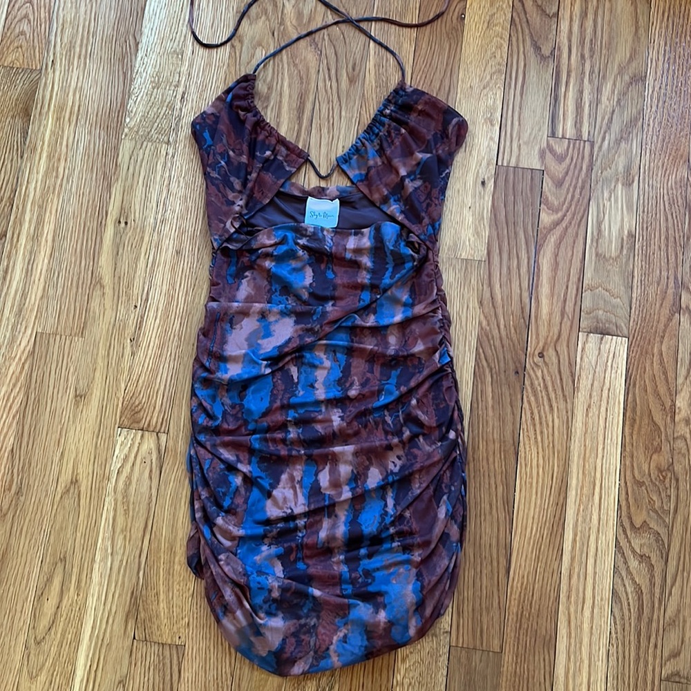Brown/blue party dress